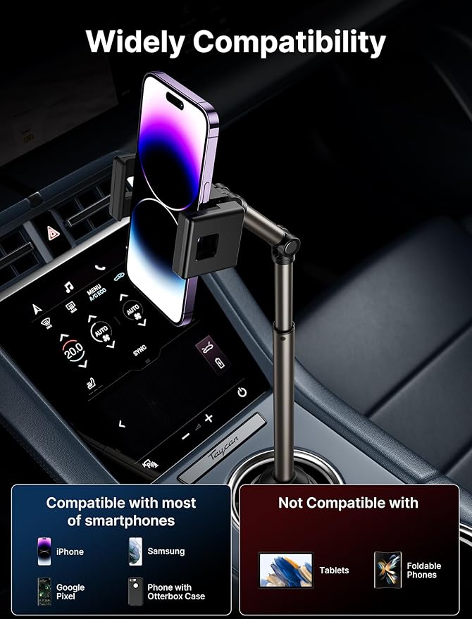 JSAUX Car Cup Holder Cellphone Mount, Metal Long-Arm Ultra Stable Phone Holder for Car Cupholders - Adjustable for iPhone 16 