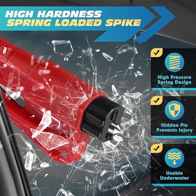 NINEMAX Car Window Breaker Seatbelt Cutter, Pack of 8 Glass Breaker Keychain, 3 In 1 Car Escape Tool Safety Emergency Hammer 