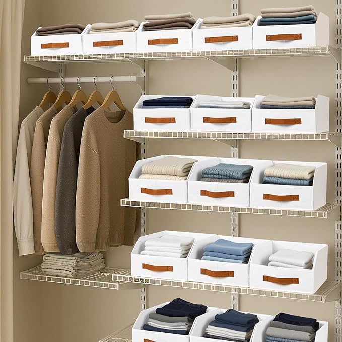Homsorout Fabric Storage Bins for Organizing - 6 Pack Large Trapezoid Collapsible Storage Bins with Front Handle, Closet Orga