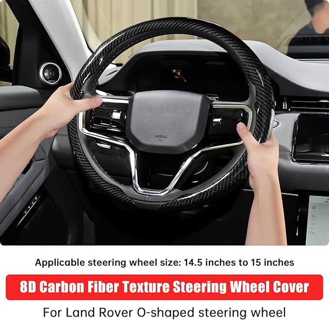 Car Steering Wheel Cover for Land Rover Defender Range Rover Sport Discovery Evoque Carbon Fiber Pattern Protective Cover Black Compatible with 15-inch Wheels Decorative Modification Accessories