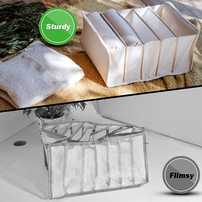 2 Packs Cotton Wardrobe Clothes Organizer, Foldable Closet Organizers and Storage Larger 7 Grids 5 Grids Set Drawer Organizer
