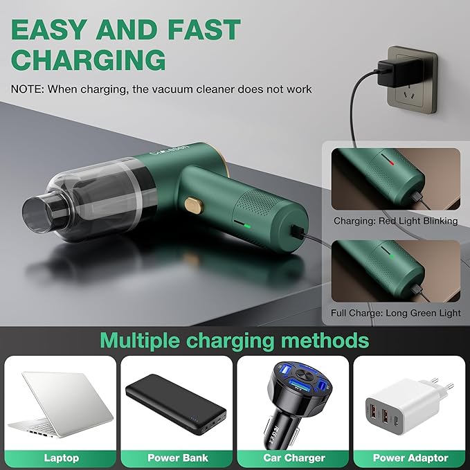 Car Vacuum Portable 4 in 1 Vacuum Cleaner 12000Pa Mini Handheld Vacuum Cordless Rechargeable 120W High Power Vacuum Cleaner &