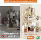 Webetop Corner Makeup Organizer for Vanity, 2 Tier Bathroom Cosmetics Organizer Countertop with Make up Brush Holder Corner C