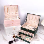 3 Layer Jewelry Box for girls, Lockable Jewelry Organizer for Necklace Earring Ring Bracelet Watch, PU Leather Storage, Pink