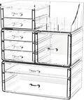 Acrylic Clear Makeup Organizer Countertop,Stackable Skincare Organizer for Vanity With 8 Drawers,Large Plastic Desk Accessori