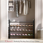 Bumusty 4-Tier Expandable Shoe Rack for Closet, 18“-33” Adjustable Shoe Rack for Small Space, Small Shoe Organizer for Front 