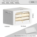 FHSQX 3 Pack Clothes Storage Bins Foldable Metal Frame Storage Box Stackable Linen Fabric Container Organizer Set with Carryi