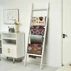 FUIN 6.4ft Extra Wide Wooden Blanket Ladder Living Room Decorative Wal Leaning Farmhouse Quilt Display Holder Rustic Wood Tow