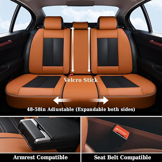 Coverado Car Seat Covers Full Set, Breathable Nappa Leather Seat Covers for Cars, Automotive Seat Covers, Waterproof Front an