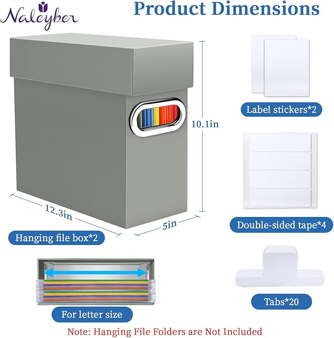 File Organizer Box with Lid & Handle, Thickened Cardboard Hanging File Folder Storage Boxes for Letter Size, Portable Filing 