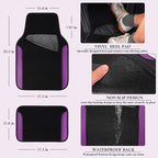 CAR PASS Faux Leather Steering Wheel Cover and Waterproof Car Floor Mats,Universal Car Combo Fit for 95% Sedan,SUV,Cars,14.5-15inch Sporty Anti-Slip Safety Comfortable Design(Black＆Purple)