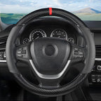 Moly Magnolia Carbon Fiber Steering Wheel Cover, Universal 15 inch Breathable Anti Slip, Black, Leather & Carbon Fiber, Truck