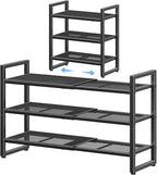 Simple Trending 3-Tier Expandable Shoe Rack, Adjustable & Stackable Shoe Organizer, Metal Mesh Free Standing Shoe Shelf Stora