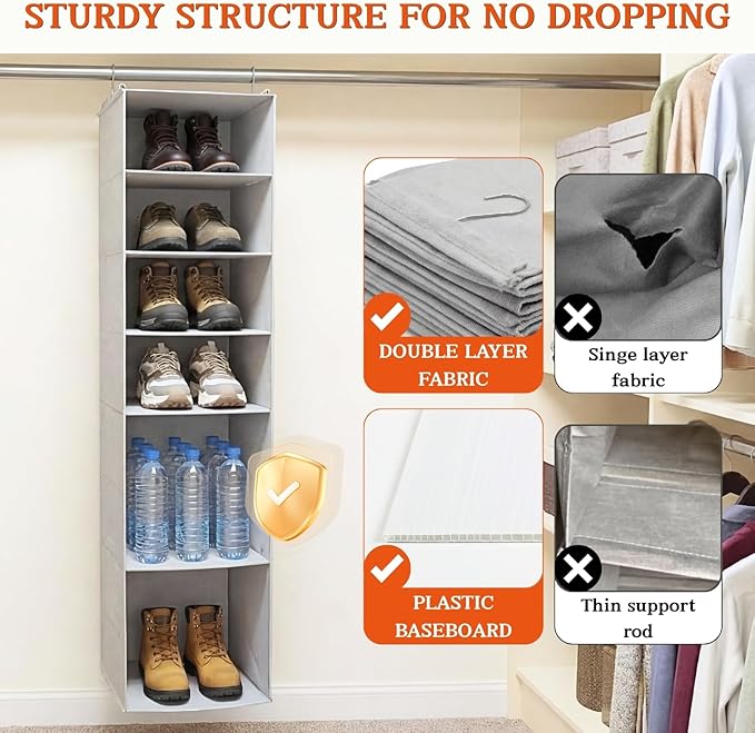 Ofiray-home Hanging Shoe Organizer for Closet, 8 Tier Closet Shoe Organizer with Adjustable Shelves for Boots, Heavy Duty Han