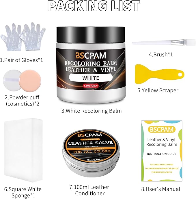 White Leather Recoloring Balm with 100ml Mink Oil,Leather Couch Scratch Remover,Leather Repair kit for Vinyl Furniture and Ca