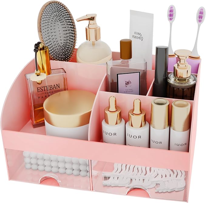 Makeup Organizer with Drawers, Cosmetic Storage for Dresser Vanity and Bathroom Countertop, Beauty Holder for Lipstick Brush,