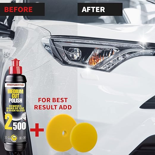 menzerna Medium Cut Polish 2500" I Abrasive Polishing Compound for Medium Scratches and Signs of Use I Buffing and Polishing Compound for Scratch Repair & a Glossy Finish I Silicone Free I 8 fl oz.