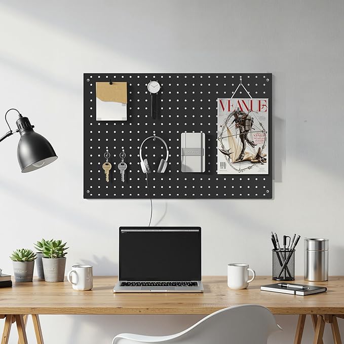 Peg Board, 2 Pack Metal Pegboard Panels Black Pegboards Wall Organizer with Frame Large Heavy Duty Peg Board with Hooks for W
