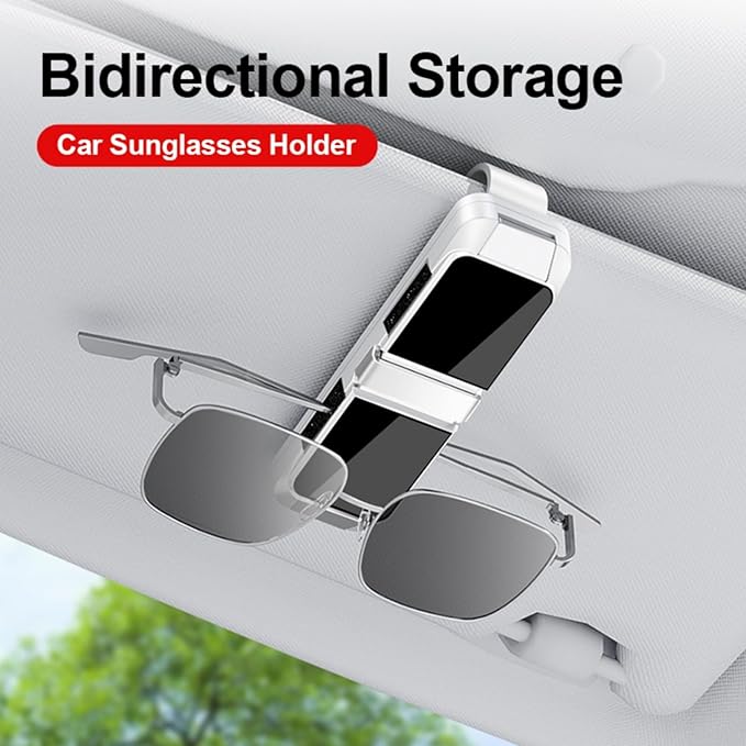 Universal Car Sun Visor Double-Layer Glasses Holder,Practical Visor Sunglasses Holder Clip,Space-Saving Car Interior Accessory,car Sunglass Holder that Can Hold Two Pairs of Glasses (White)