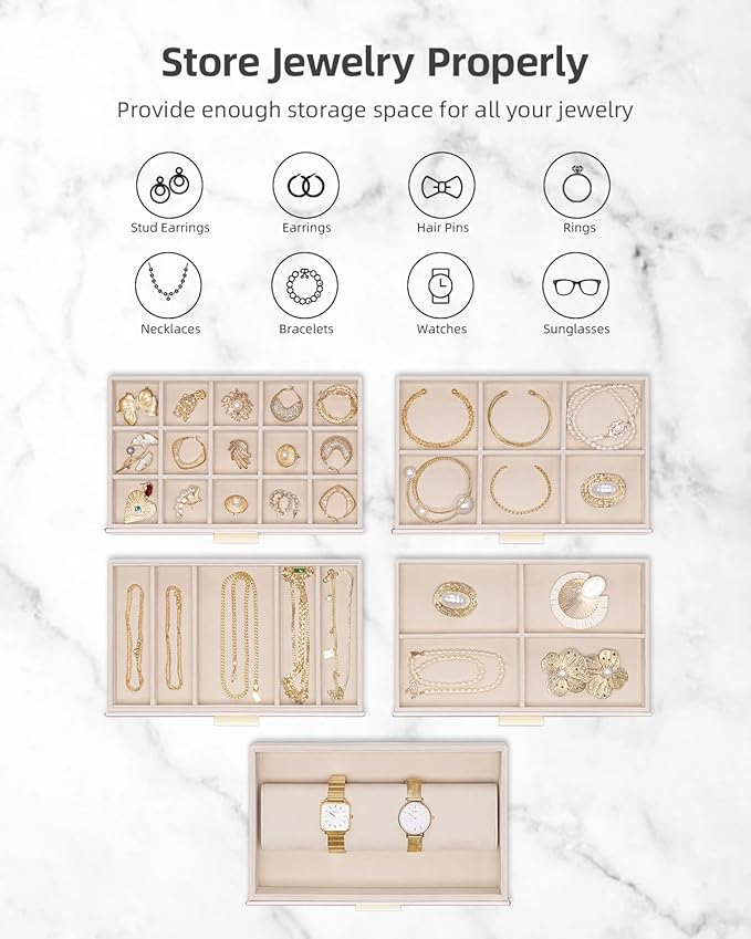 Vlando 6 Layer Large Jewelry Box - Jewelry Holder Organizer, Jewelry Box Organizer for Drawer Necklace Ring Bracelet and Watc