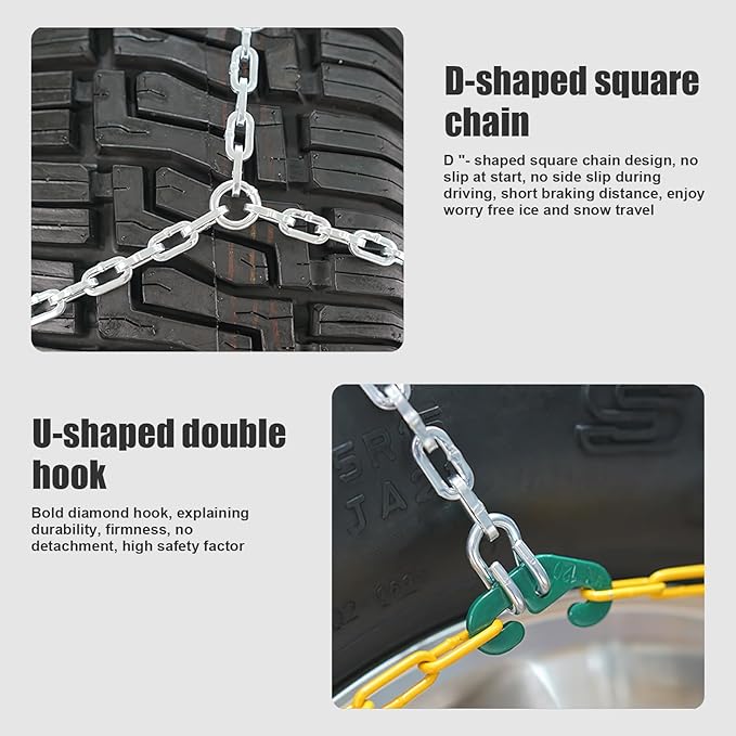 2Pcs Portable Snow Tire Chains, Auto Fixing 1 Min Quick Fit Easy Installation Tire Chains, Universal Emergency Tire Traction 