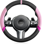 15'' Non-Slip Steering Wheel Cover for Women and Men– Made with Durable NAPA Leather for a Luxurious Feel, Breathable, Easy to Install, and Ideal for Everyday Use or Extended Road Trips (Pink B)