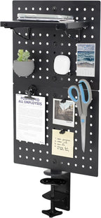 VIVO Steel Clamp-on Desk Pegboard, 12 x 20 inch Privacy Panel, Magnetic Peg Board, Office Accessory Organizer, Above or Under