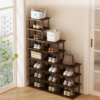 AFOORD Vertical Shoe Rack-Tall Narrow Shoe Rack Organizer for Small Spaces,12Tier Bamboo Shoen Shelf for Entryway,Closet,Corn