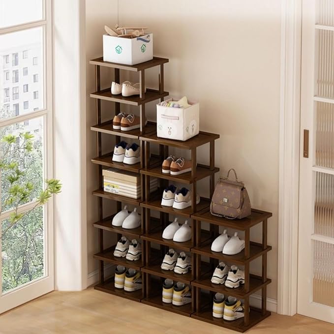 Vertical Shoe Rack - Tall Narrow Shoe Rack Organizer for Small Spaces,5 Tier Bamboo Shoen Shelf for Entryway,Closet,Corner,Do