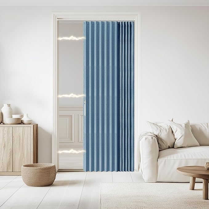Jilron Accordian Door Curtain, 100% Blackout Folding Magnetic Doorway Curtains,Linen Style Closet Doors,for Room Divider,Priv