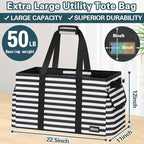 Standing Extra Large Utility Tote Bag with Hard Bottom & Hard Sides, Heavy Duty Reusable Grocery Bags with Handles & 3 Pockets for Shopping, Picnics, Camping, Laundry, Car, Beach Tote Bag