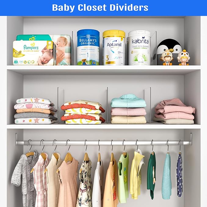 OKPOW Shelf Dividers Closet Organizer - 12" Tall X 9" Deep Acrylic Clear Sturdy Separate for Clothes Purse - Adjustable Space