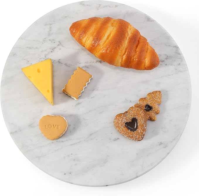 12" Marble Lazy Susan Turntable - 100% Natural Stone Round Serving Tray with Silent Spinning, Revolving Cake Stand & Cheese B