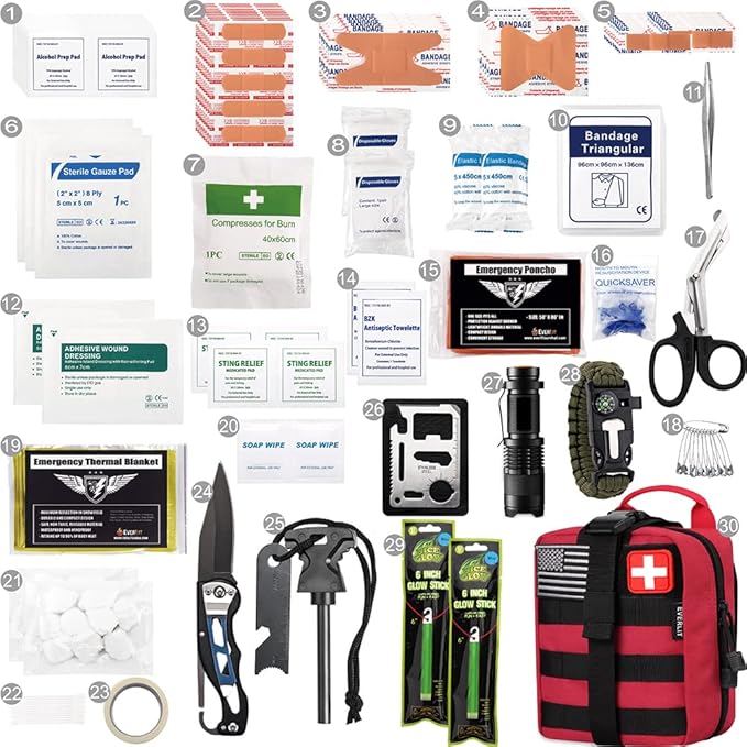EVERLIT 250 Pieces Survival First Aid Kit IFAK EMT Molle Pouch Survival Kit Outdoor Gear Emergency Kits Trauma Bag for Campin