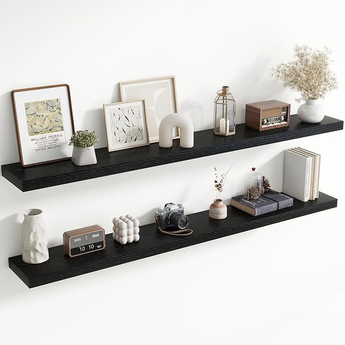 72 Inch Floating Shelves for Wall, 8 Inch Deep Floating Shelf for Storage & Display, Rustic Wall Mounted Shelf with Invisible