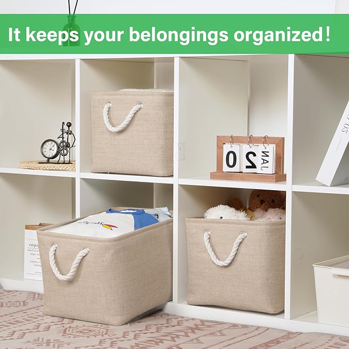 Bidtakay Large Storage Baskets for Shelves 3 Pack Fabric Storage Bins for Organizing Linen Collapsible Organizer for Closet-F