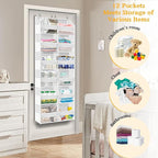 Over The Door Organizer 6 Tiers, Extra Large Behind Door Storage of 12 Compartments, 80 lbs Weight Capacity Hanging Storage O