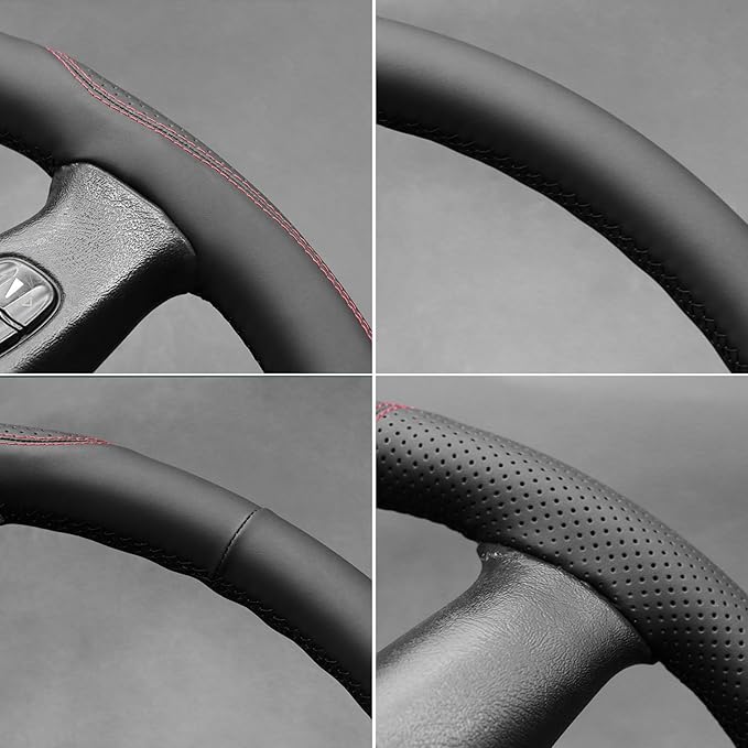 MEWANT Hand Stitch Steering Wheel Cover for Chevy Silverado 1500 2500 Black Smooth Perforated Faux Leather Steering Wrap
