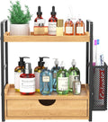 LEMIKKLE Bathroom Counter Organizer with Drawer and Basket,Wood Countertop Organizer for Bathroom Decor Makeup Tray for Perfu