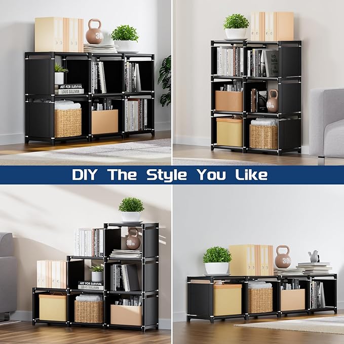 Mavivegue Book Shelf, 6 Cube Storage Organizer, DIY Bookcase, Metal Cube Bookshelf,Tall Book case for Bedroom, Living Room,Of
