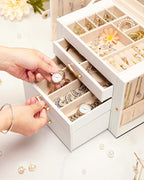 Enthralite Jewelry Box with 3 Drawers: Display Organizer for Earrings Necklaces - Gift for Girls Women (White)