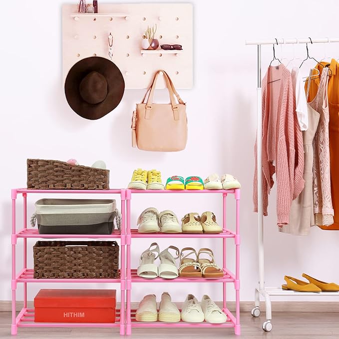 HITHIM 4-Tier Free Standing Shoe Racks for 6-8 Pairs Shoe Storage,Kids Shoe Racks for Small Place,Lightweight Stackable Shoe 