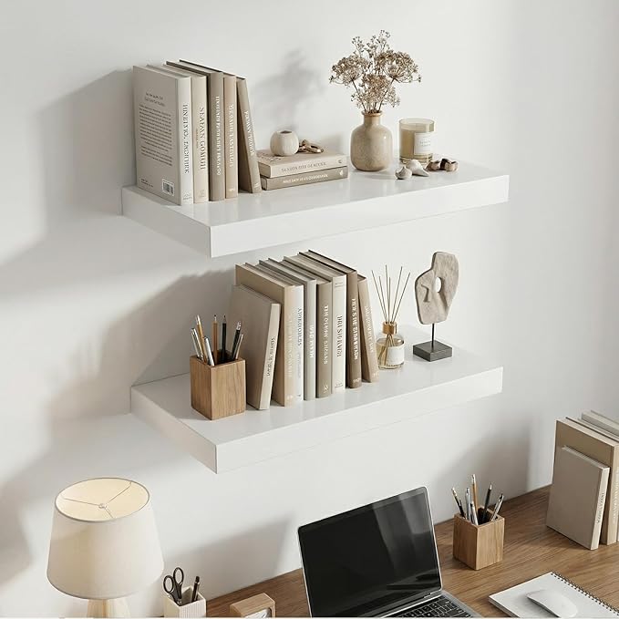 INHABIT UNION 20in Floating Shelves for Wall, Wall Mounted Shelves for Decor Storage Set of 2, Floating Shelf for Bedroom, Ba