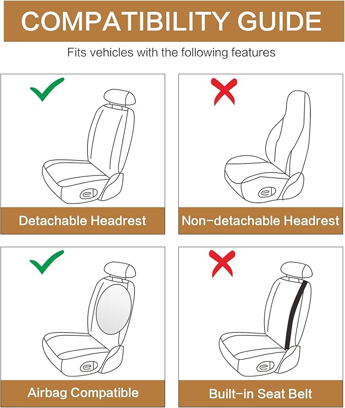 Leather Car Seat Covers Front Set, Waterproof Faux Leather Seat Covers for Cars, Non-Slip Car Interior Covers Universal Fit f