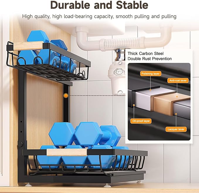 Sevenblue 2 Packs Under Sink Organizer, Height Adjustable 2 Tier Under Kitchen Sink Organizer, Multi-Purpose Storage Shelf fo