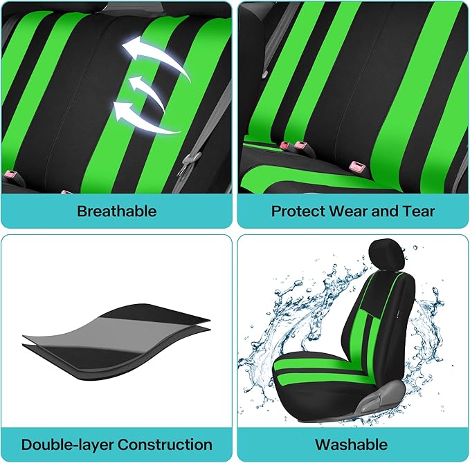 FH Group Car Seat Cover Full Set Striking Striped Car Seat Covers with Front Seat Covers and Rear Split Bench, Universal Fit 