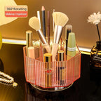 LINFIDITE 360°Rotating Makeup Brush Holder Cosmetic Display Case Clear Makeup Lip Gloss Organizer Case with 5 Slots Round Tur