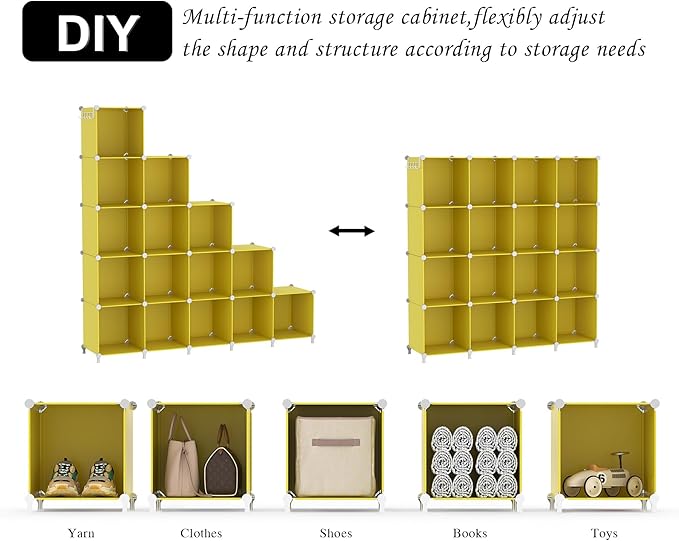 AWTATOS Cube Storage Organizer, Storage Cubes Shelves, 16 Cube Closet Organizers and Storage, DIY Stackable Bookshelf Plastic