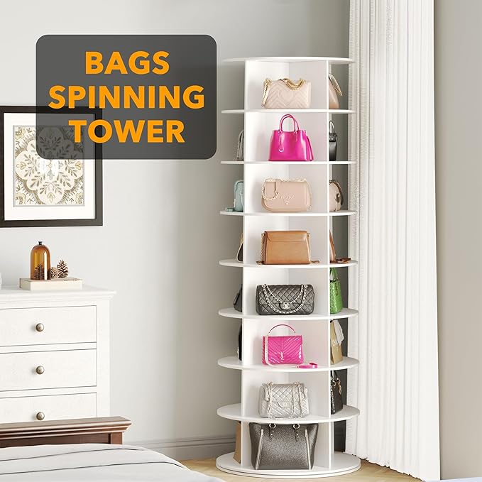 SpaceAid 8 Tier Rotating Shoe Rack Tower, Spinning Shoe Display Lazy Susan, Revolving 360 Shoe Rack Storage Round Carousel, V