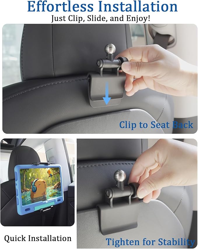 Headrest Tablet Holder for Tesla Model 3/Y/S/X [Up to 15.6"][Large Clamp] Road Trip Essentials, Backseat iPad Mount for Thick Cases, Fits 5.5-15.6" iPad Pro/Air/Mini, Galaxy Tab, Fire Tablets